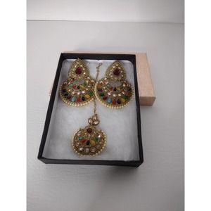 Indian Multicolour Earring Tikka Set for Woman Jewelry